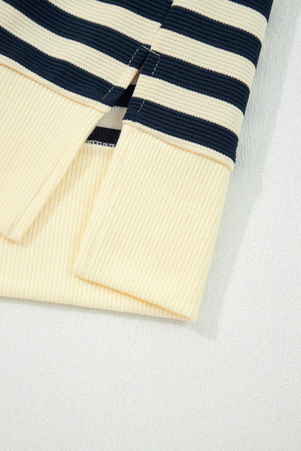 Blue Stripe Collared V Neck Long Sleeve Casual Top