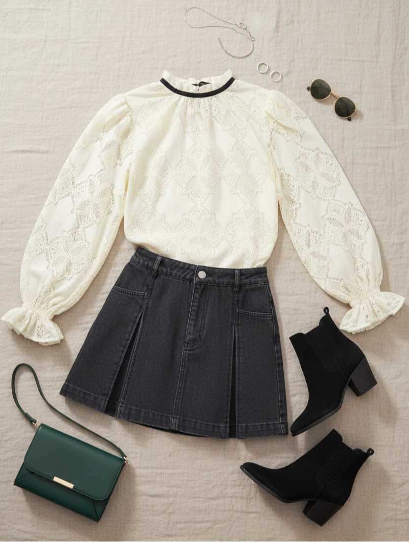 PRECIOUS LOOK IVORY WOVEN LACE TOP