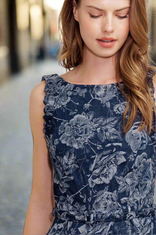 DUSK ROSE WOVEN DENIM MIDI DRESS