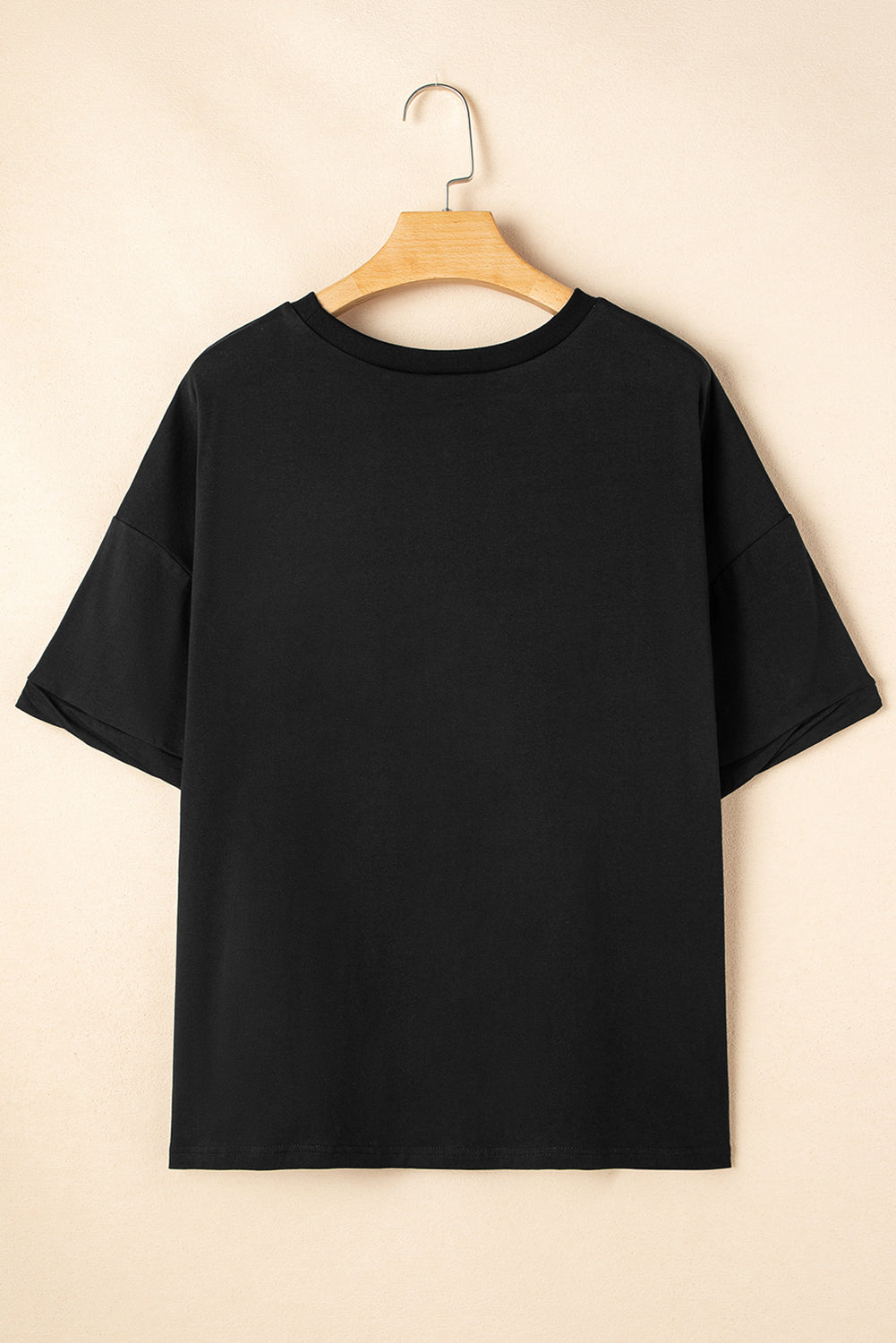 Black Sequin Rugby Football Patched Crewneck Loose T Shirt