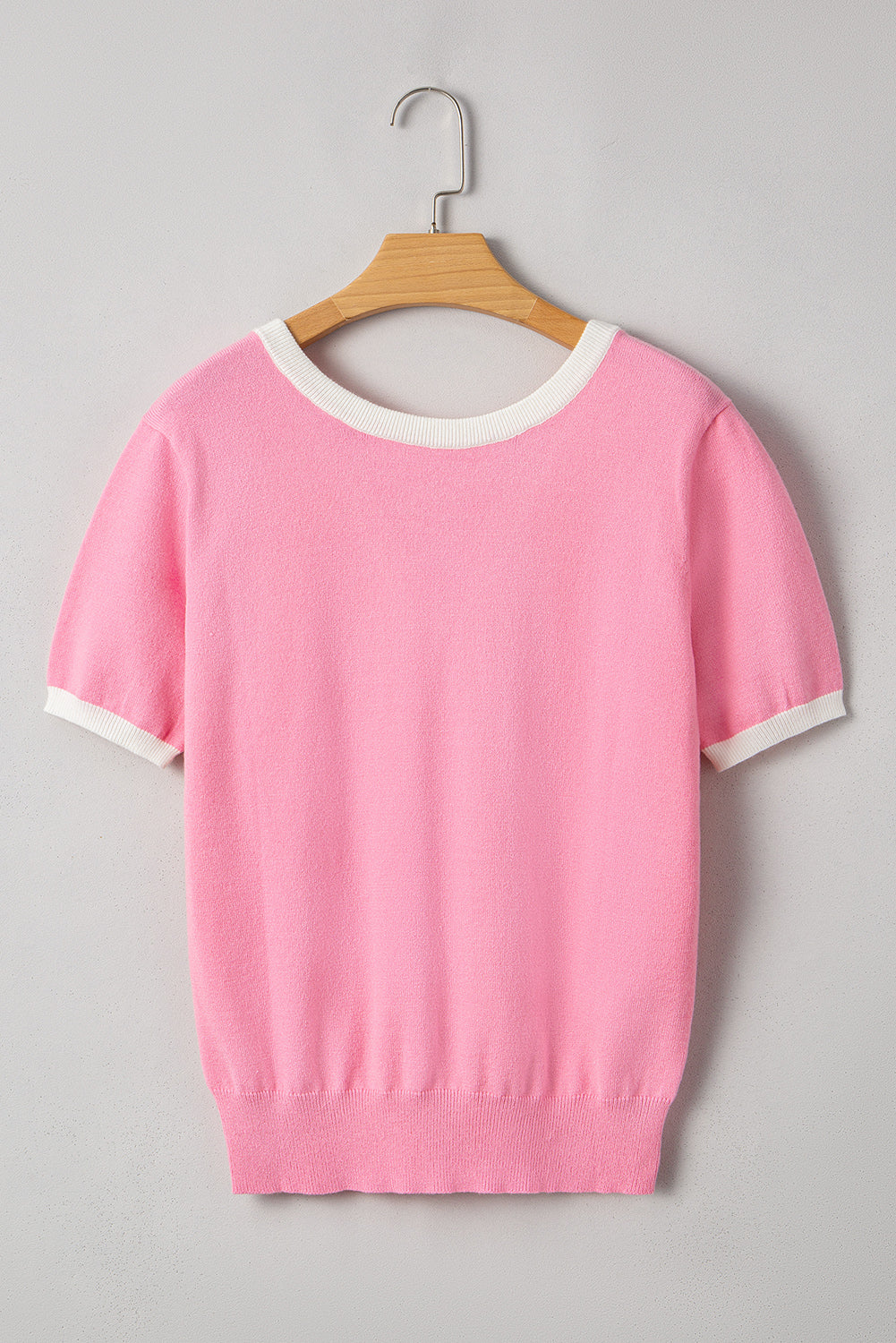 Bonbon Colorblock Bow V-Shape Cut Back Short Sleeve Sweater