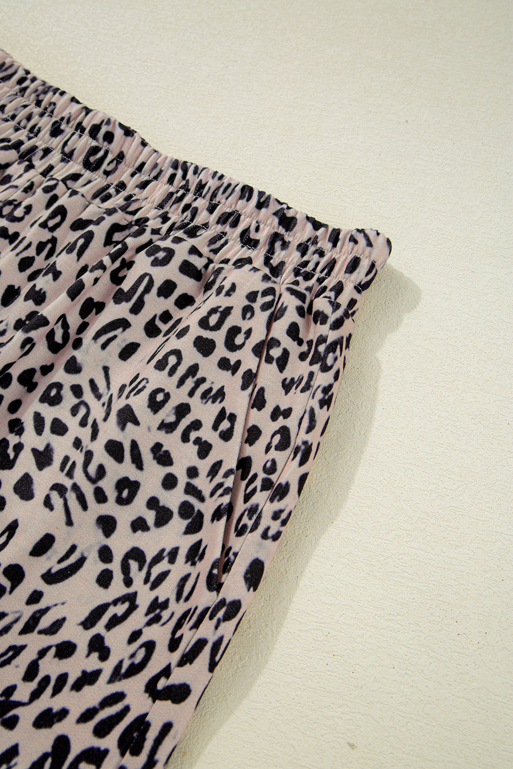 Brown Leopard Half Zipper Collared Ruffled Sleeve Top and Short Set