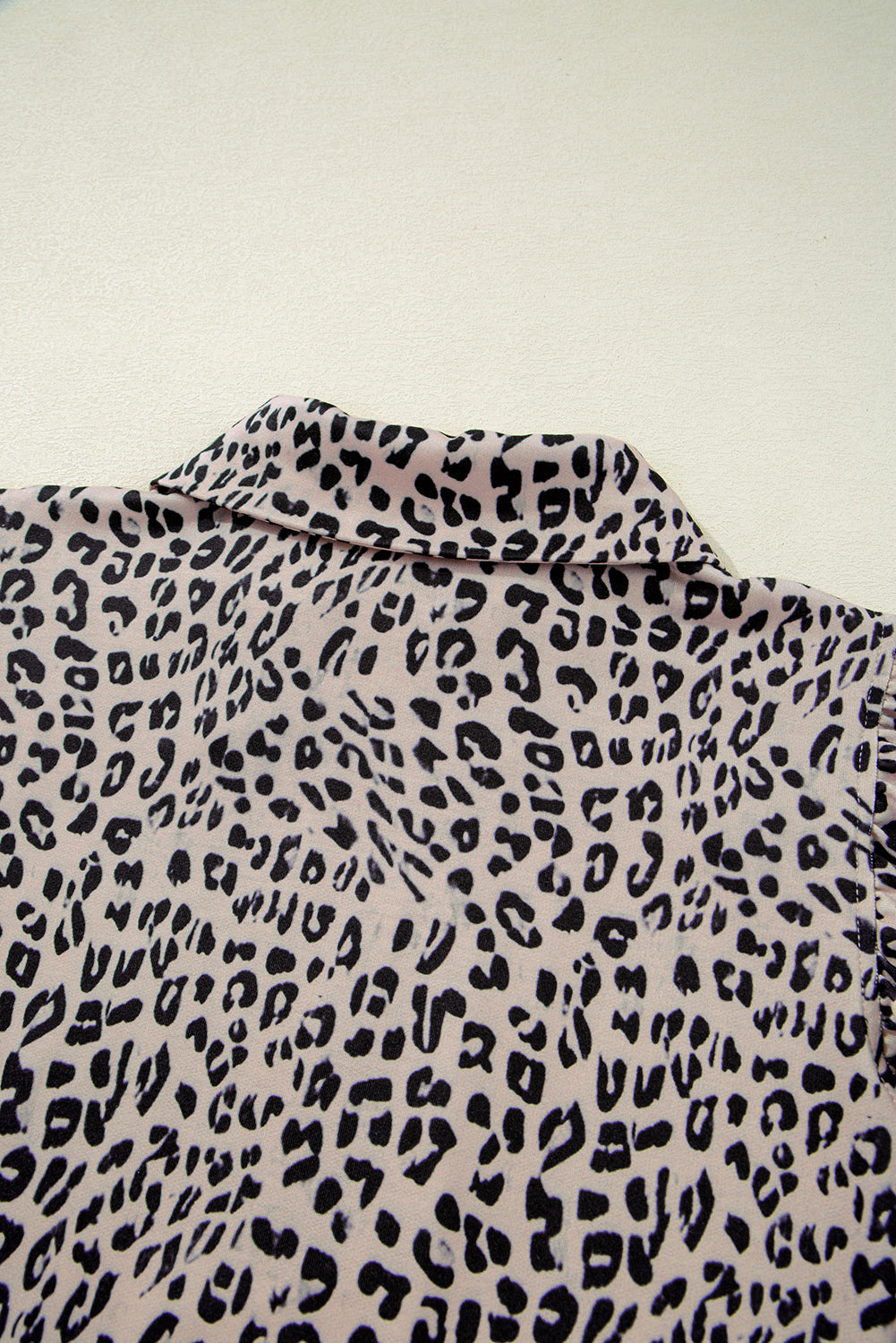 Brown Leopard Half Zipper Collared Ruffled Sleeve Top and Short Set