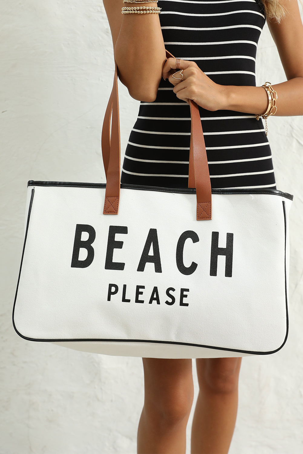 Weiße große Canvas-Tragetasche mit „BEACH PLEASE“-Aufdruck