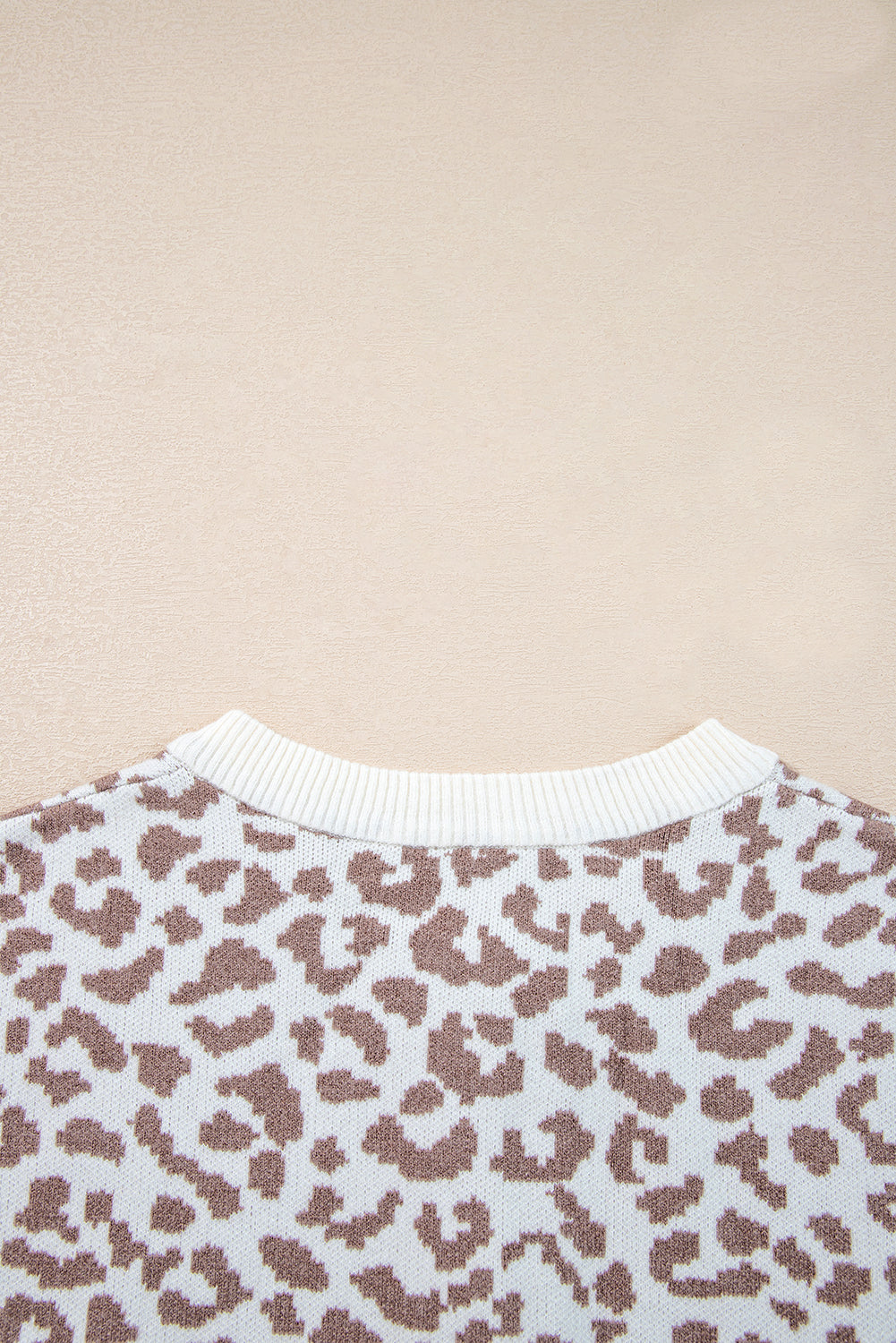 Khaki Leopard Drop Shoulder Chunky Knitted Cardigan Sweater