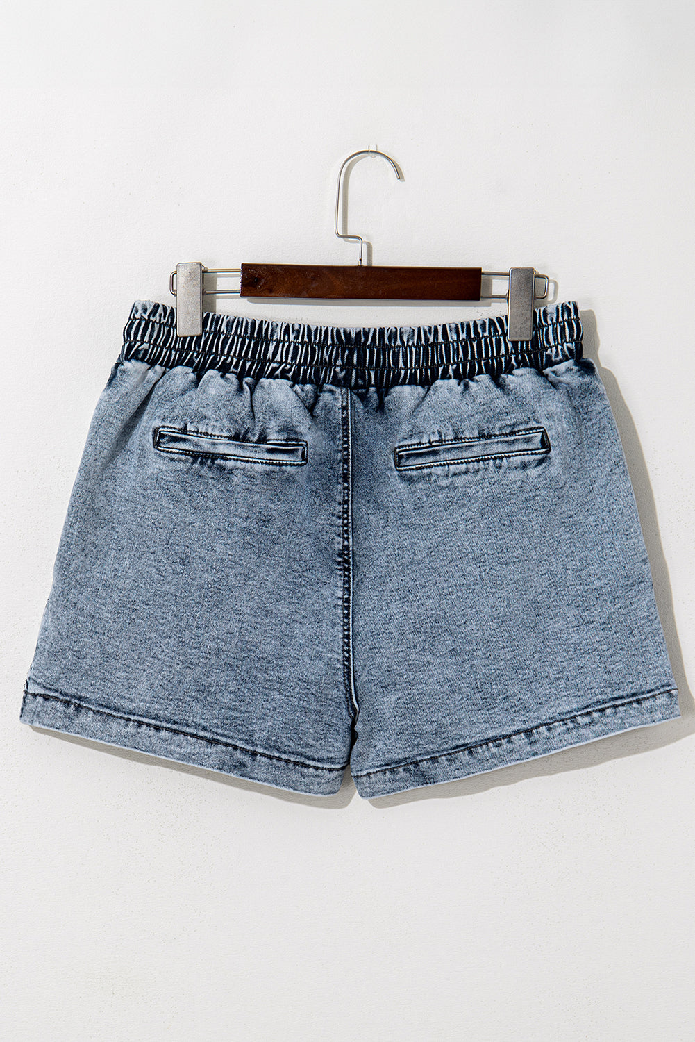 Dusk Blue Drawstring High Waist Pocketed Denim Shorts