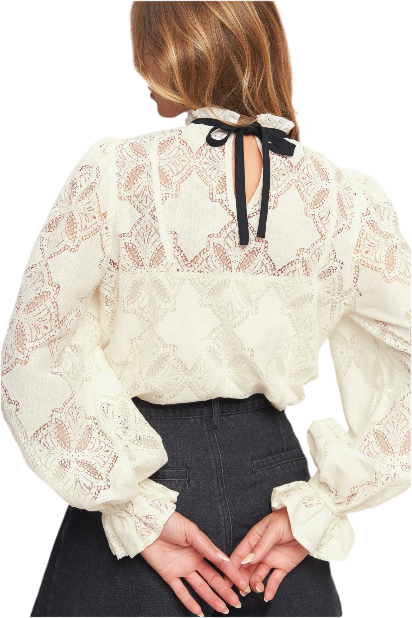 PRECIOUS LOOK IVORY WOVEN LACE TOP