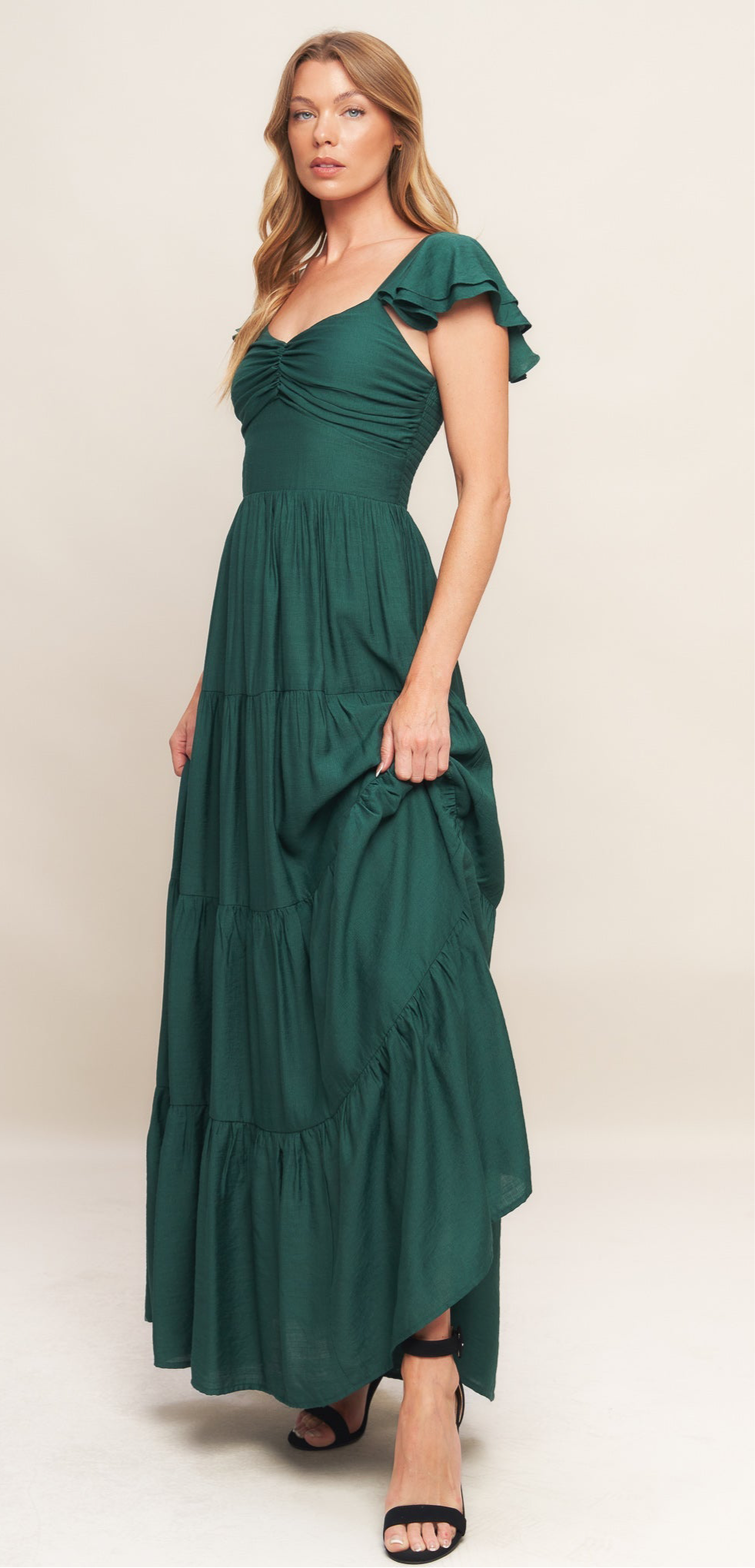 SUMMER MILK FOREST GREEN WOVEN MAXI DRESS