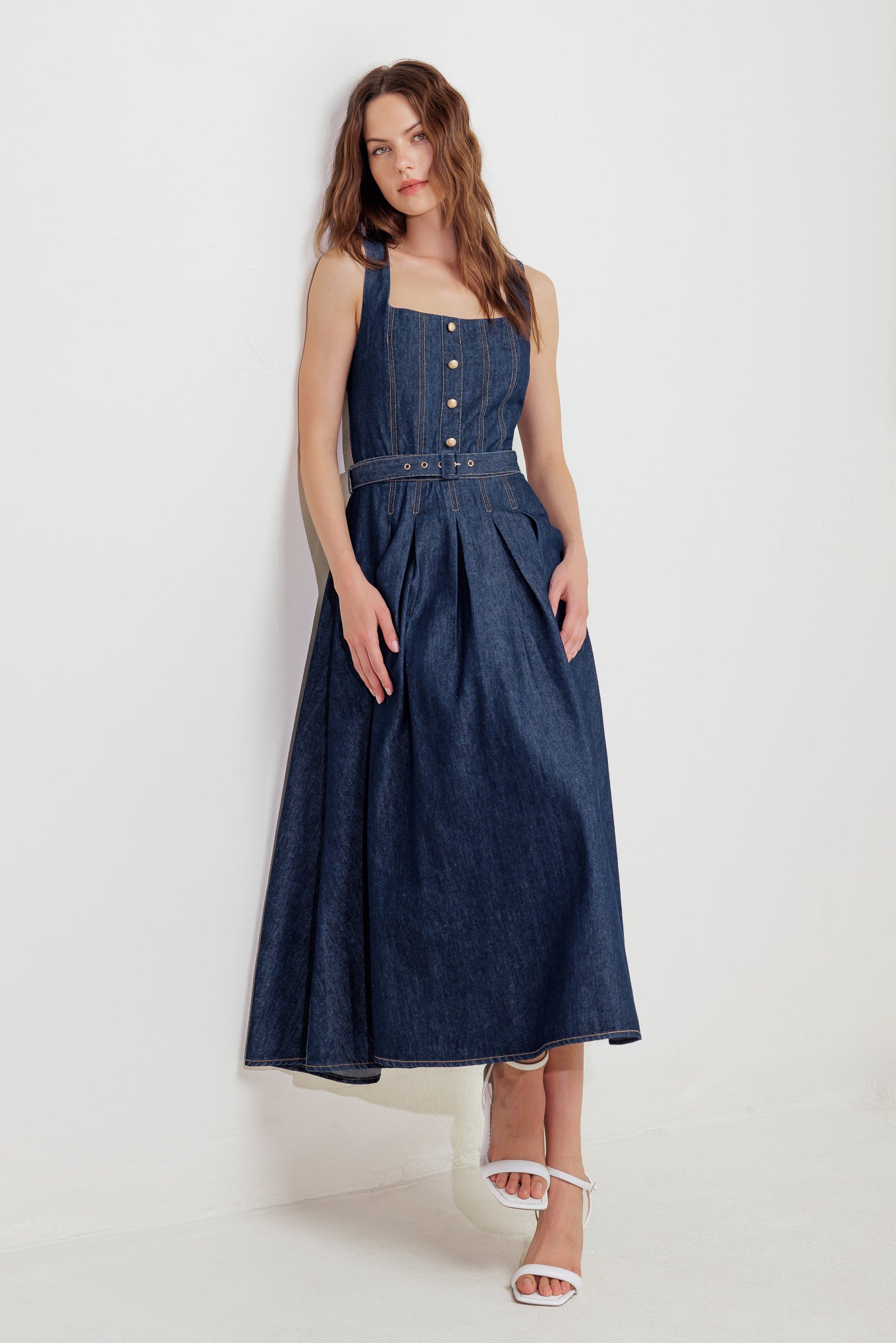 MOONLIGHT SERENADE DENIM MIDI DRESS