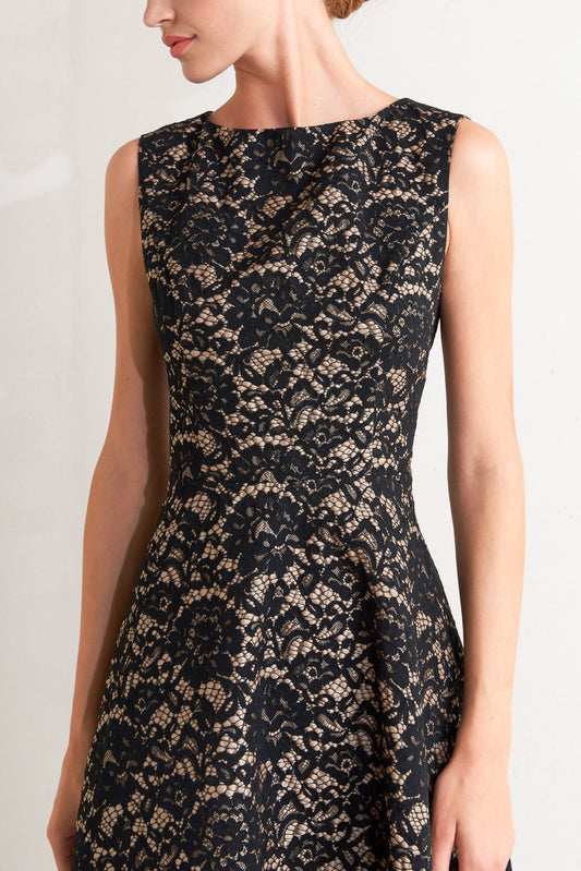 NIGHTFALL CHIC LACE WOVEN MIDI DRESS