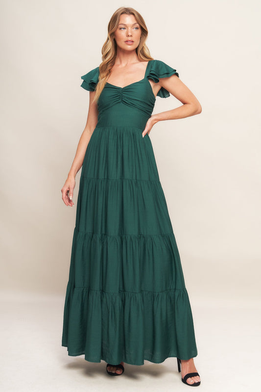 SUMMER MILK FOREST GREEN WOVEN MAXI DRESS