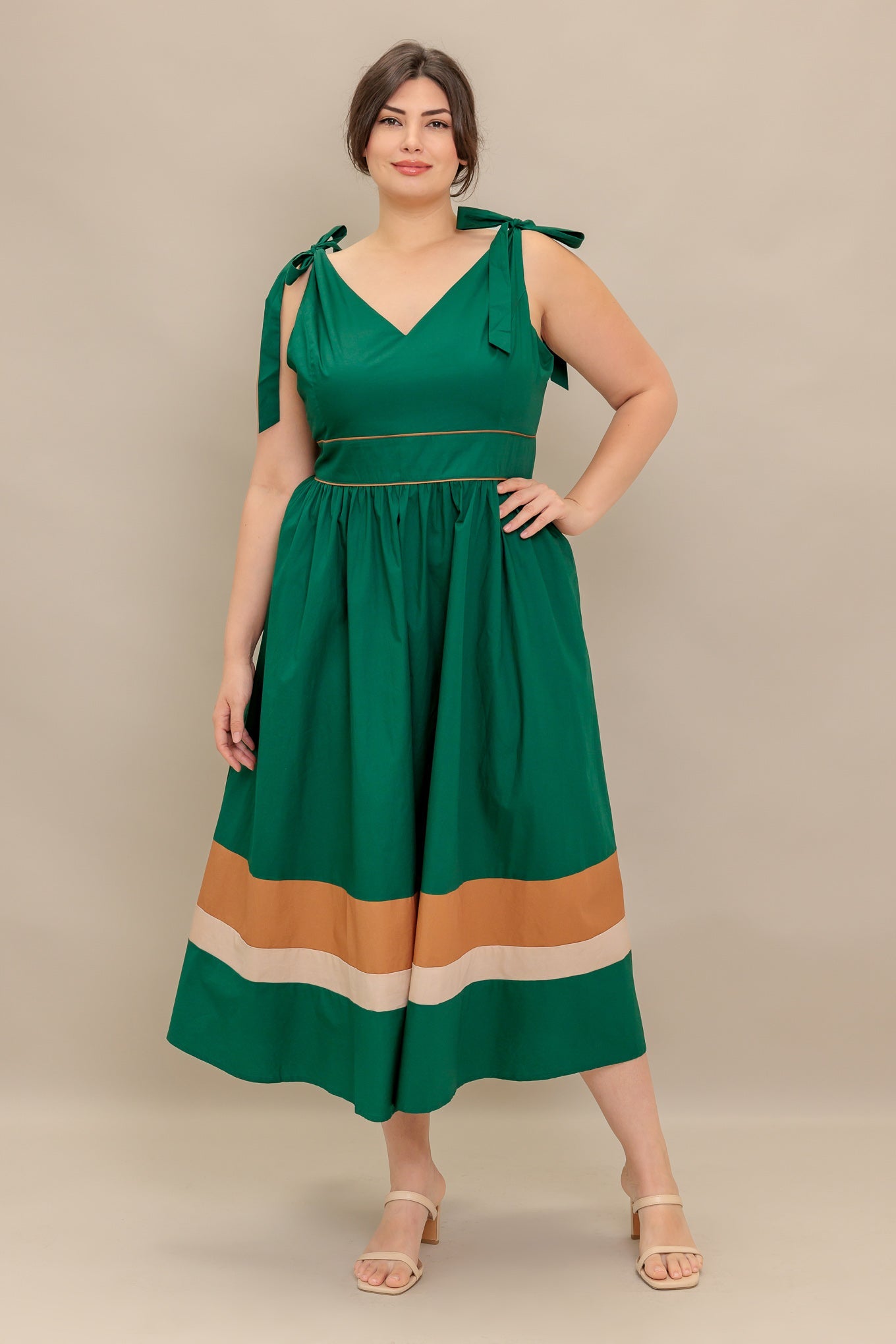 LUCKY CHARM WOVEN COLOR BLOCKED MIDI DRESS