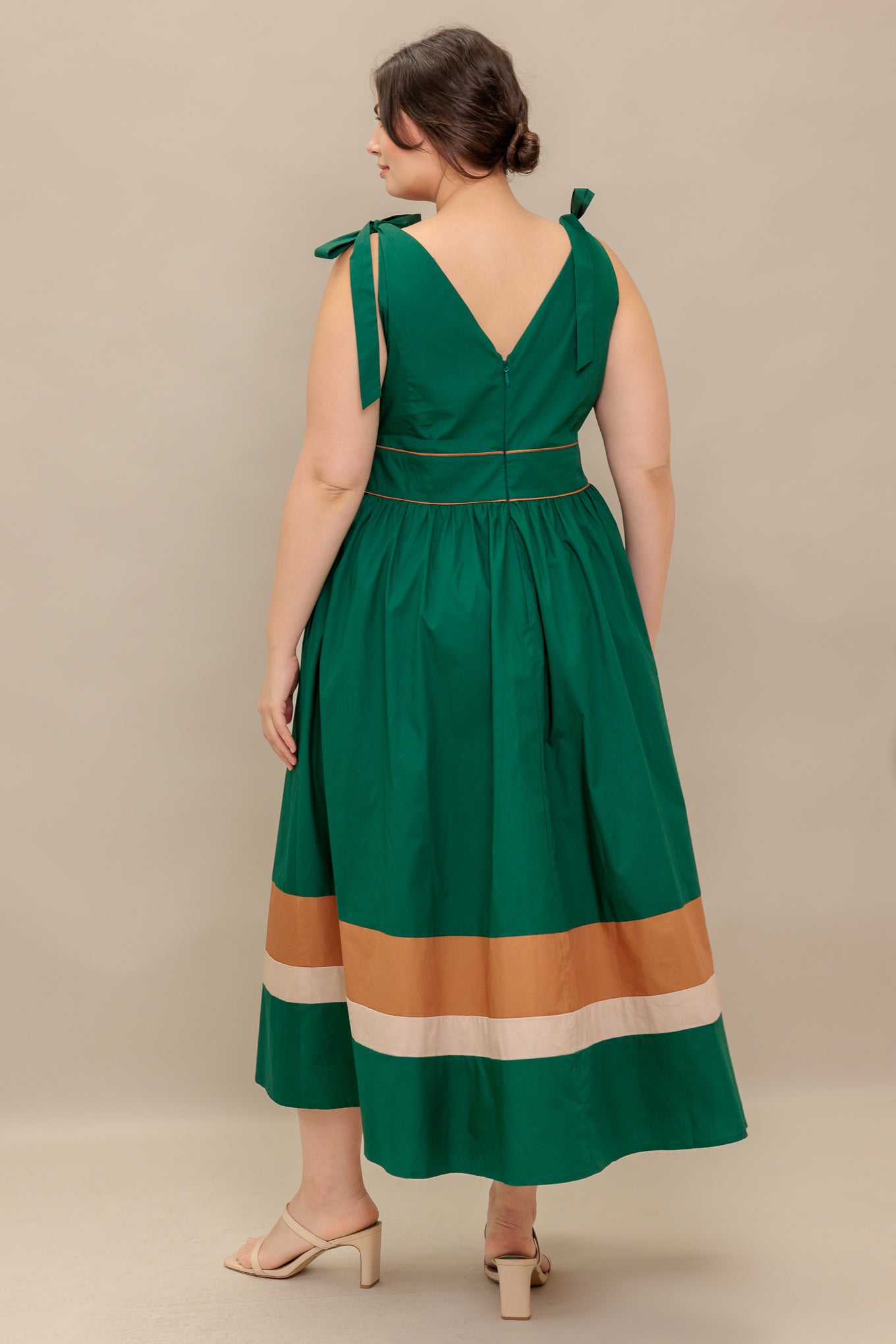LUCKY CHARM WOVEN COLOR BLOCKED MIDI DRESS