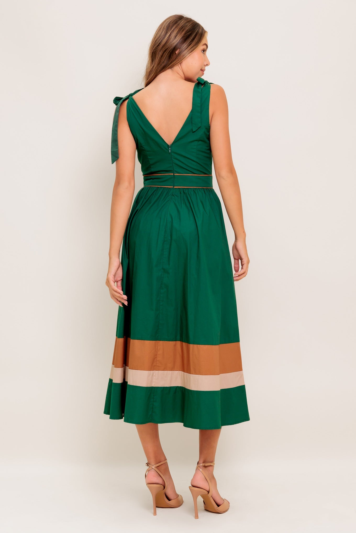 LUCKY CHARM WOVEN COLOR BLOCKED MIDI DRESS