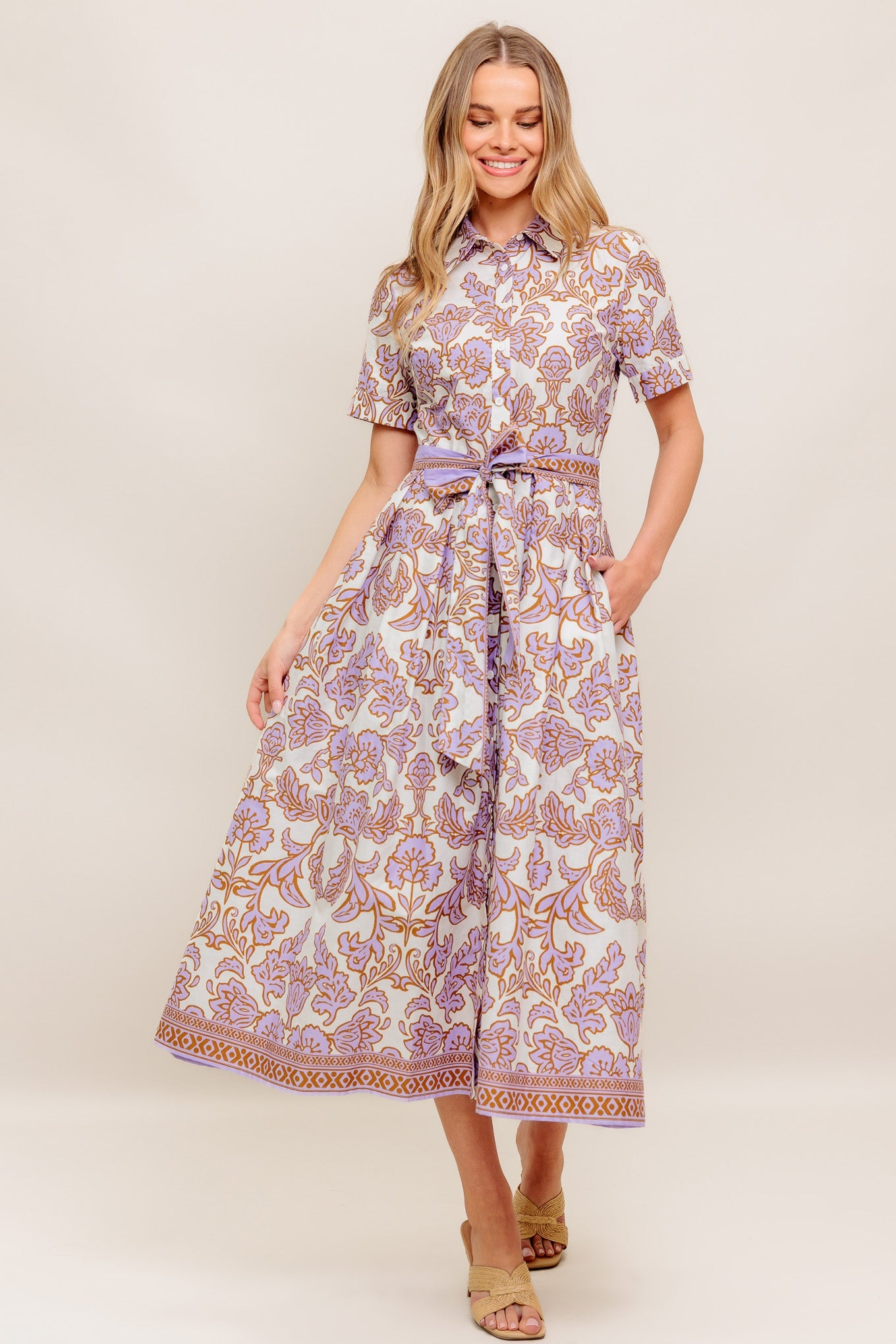LAVENDER MOSAIC WOVEN MIDI DRESS