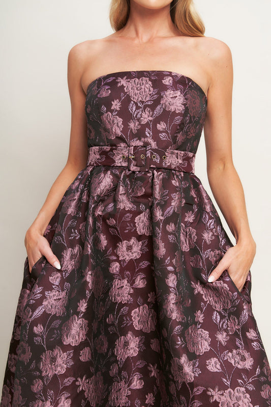 AUBERGINE CHIC JACQUARD WOVEN MIDI DRESS