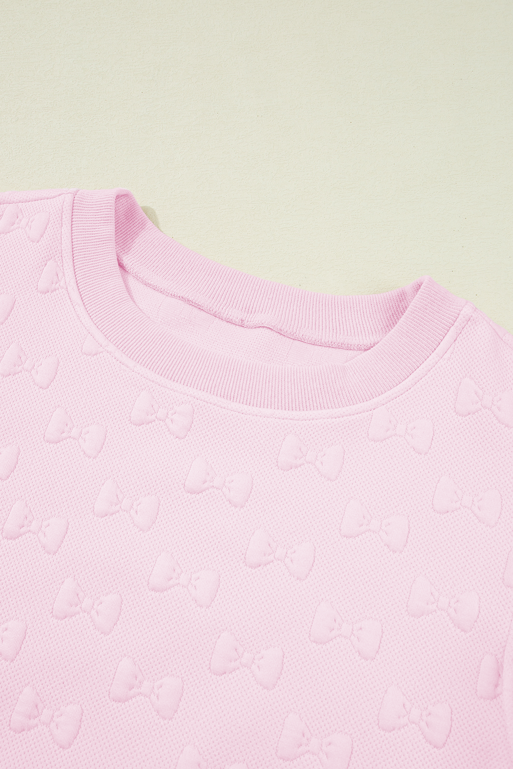 Pink Bow Jacquard Ruffle Sleeve Short 2pcs Outfit