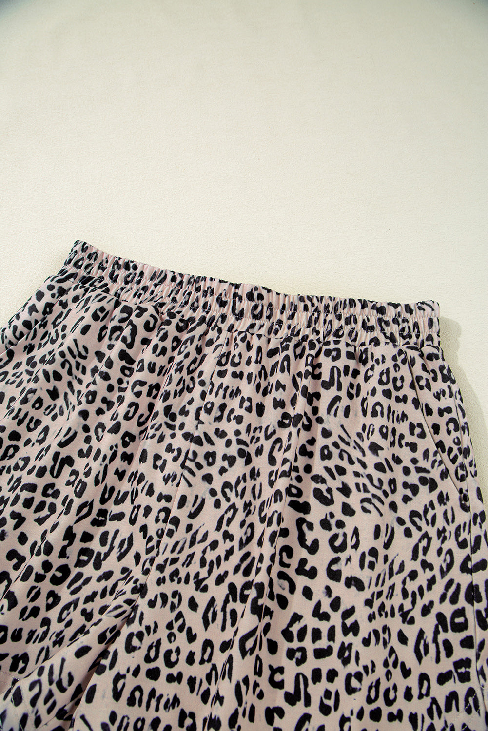 Brown Leopard Half Zipper Collared Ruffled Sleeve Top and Short Set