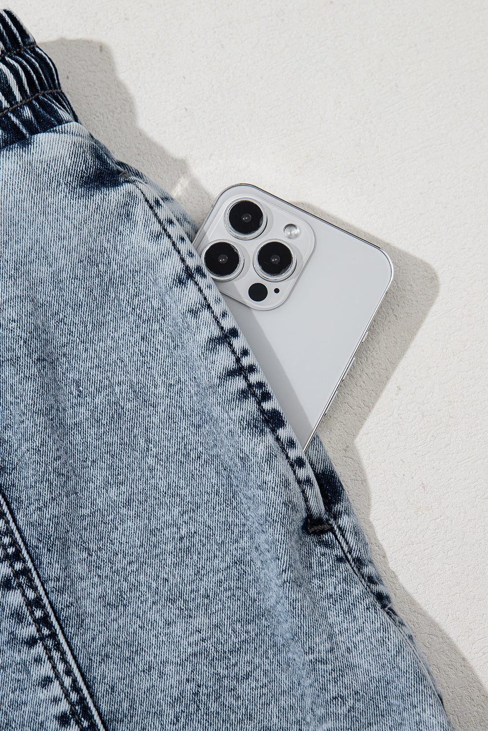 Dusk Blue Drawstring High Waist Pocketed Denim Shorts