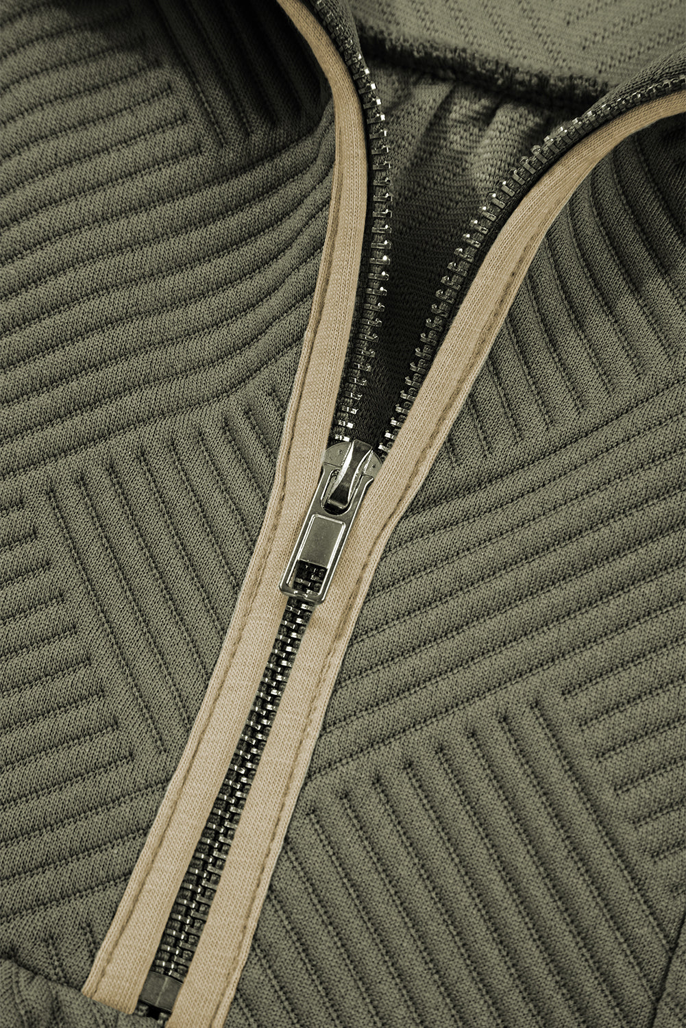 Jungle Green Quarter Zip Collar Bracelet Sleeve Textured Mini Dress